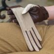 Women's hairsheep leather unlined gloves BEIGE-BROWN
