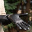 Women's long leather gloves, silk lined BLACK