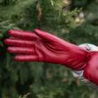 Women's hairsheep leather gloves lined with wool RED