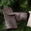 Women's hairsheep leather gloves lined with rabbit fur BROWN