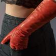 Women's long leather gloves with silk lining RED