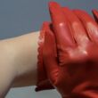 Women's long leather gloves with silk lining RED