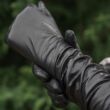 Women's long leather gloves, wool lined BLACK