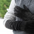 Women's long suede leather gloves silk lined BLACK