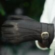 Women's deerskin leather gloves with wool lining DARK BROWN