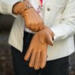 Women's deerskin leather gloves with wool lining TAN