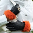 Women's hairsheep leather gloves lined with wool BLACK(orange)