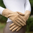 Női, béleletlen velúr bőr kesztyű BÉZS