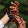 Women's silk lined leather gloves COGNAC