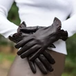 Women's silk lined leather gloves DARK BROWN
