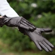 Women's silk lined leather gloves DARK BROWN