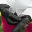 Women's hairsheep leather gloves lined with wool BLACK