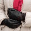 Women's leather gloves, wool lined BLACK(red)