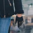 Women's suede leather unlined gloves BLACK(BONE)
