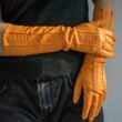Women's long unlined leather gloves ORANGE