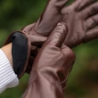 Women's silk lined leather gloves BROWN