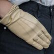 Women's leather gloves lined with wool BEIGE