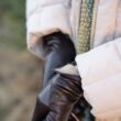 Women's leather gloves. wool lined DARK BROWN