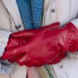 Women's leather gloves. wool lined RED