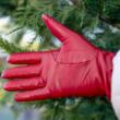 Women's leather gloves. wool lined RED