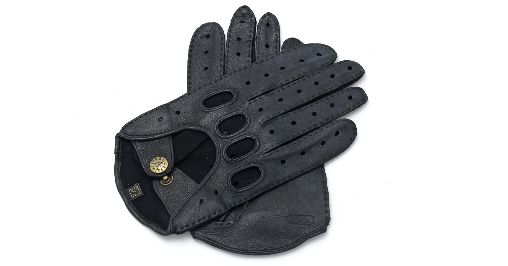 black leather driving gloves