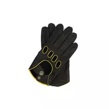 Men's deerskin leather driving gloves BLACK(YELLOW)