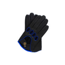 Men's deerskin leather driving gloves BLACK(BLUE)