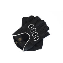 Men's deerskin leather fingerless gloves BLACK(WHITE)