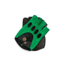 Men's hairsheep leather fingerless gloves GREEN-BLACK