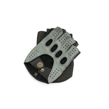 Men's hairsheep leather fingerless gloves GREY-BLACK