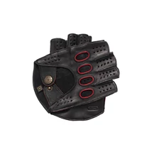 Men's hairsheep leather fingerless gloves BLACK(red)