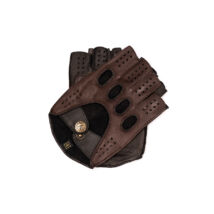 Men's hairsheep leather fingerless gloves BROWN-BLACK