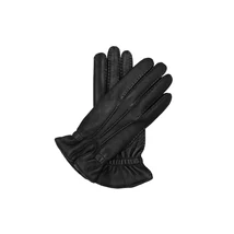 Men's deerskin leather gloves lined with wool BLACK