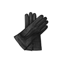 Men's deerskin leather gloves lined with wool BLACK