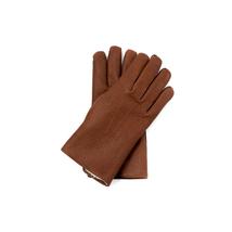 Men's deerskin leather gloves lined with lamb fur WALNUT