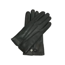 Men's deerskin leather gloves lined with wool BLACK