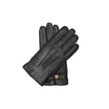Men's deerskin leather gloves lined with lamb fur BLACK