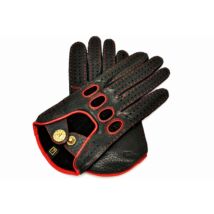Women's deerskin leather driving gloves BLACK(RED)