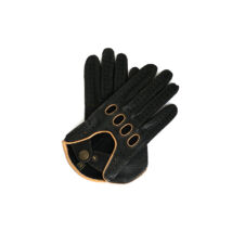 Women's deerskin leather driving gloves BLACK(BROWN)