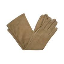 Women's long suede leather gloves silk lined BEIGE