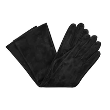 Women's long suede leather gloves silk lined BLACK
