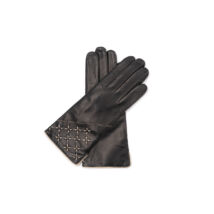 Women's leather gloves, wool lined BLACK(beige)