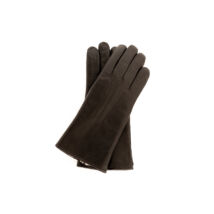 Women's hairsheep leather gloves lined with lamb fur DARK BROWN