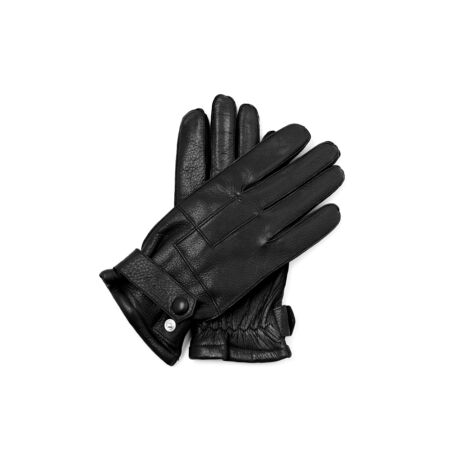 Men's deerskin leather gloves lined with wool BLACK