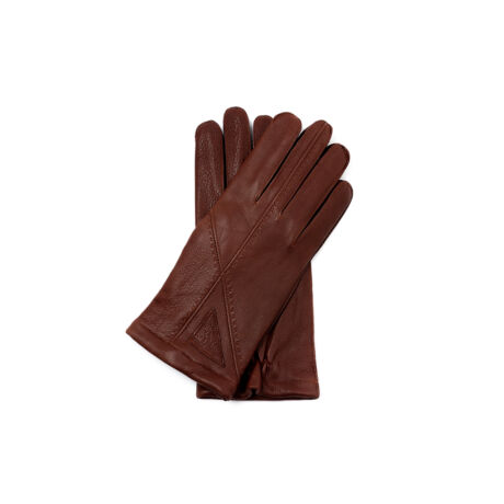 Men's deerskin leather gloves lined with wool WALNUT