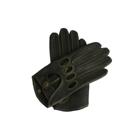 Men's deerskin leather driving gloves BLACK(GOLD)