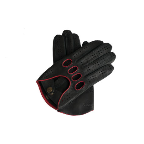 Men's deerskin leather driving gloves BLACK(RED)
