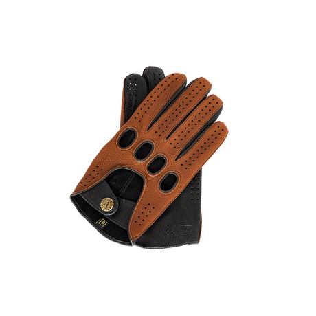 Men's deerskin leather driving gloves BROWN-BLACK