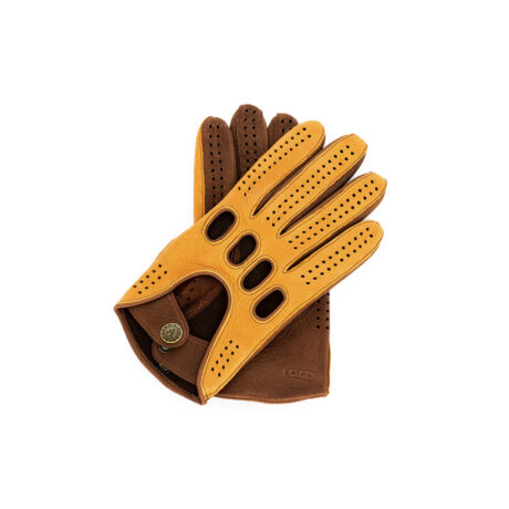 Men's deerskin leather driving gloves COGNAC-BROWN