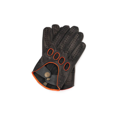 Men's Hairsheep Leather Driving Gloves BLACK(ORANGE)